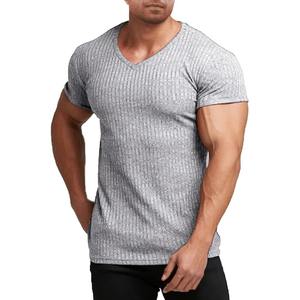 Camisetas de Verano para Hombre, Manga Corta, Cuello en V, para Fisicoculturismo, Tejido Elástico Acanalado, Ligero, Transpirable y Ecológico - Product Image 4