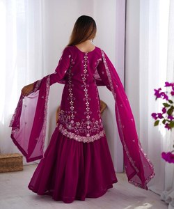 BULE BOLLYWOOD GEORGETTE FIL SEQUENCE TRAVAIL TOP SHARA AVEC DUPATTA MARIAGE VÊTEMENT ETHNIQUE PRIX DE GROS - Product Image 3