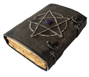 Pentagrama en relieve con una sola piedra azul carbón cuero genuino diario de tapa dura estilo antiguo libro de sombra diario de viajero - Product Image 1