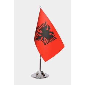 Albania Desk <b>Flag</b> with Custom Logo Digital Printed Cloth Fiberglass <b>Pole</b> Variety of Materials <b>for</b> Education Travel Agency Use - Product Image 1