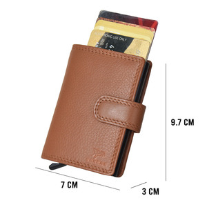 Mens Leather Pop Up Card Holder <b>RFID</b> Blocking Slim Compact <b>Wallet</b> With Button Closure Mini Front Pocket Organizer Design - Product Image 1
