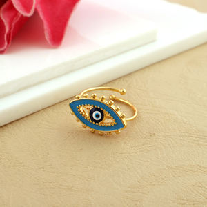 Anillo abierto geométrico pequeño Ojo de diablo azul con pestañas anillo de esmalte azul latón sólido 18K chapado en oro anillos de regalo de fiesta de Halloween - Product Image 3