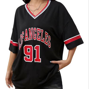 À la mode Newyork Jersey Boxy T-Shirt surdimensionné unisexe graphique col en v rétro maille respirant décontracté Sublimation impression Y2K Football - Product Image 1