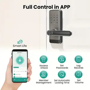 ล็อคประตูอัจฉริยะพร้อมมือจับ ลายนิ้วมือ และระบบเข้าแบบไร้กุญแจ ปุ่มกดดิจิตอล สำหรับประตูไม้ รองรับการจัดเก็บข้อมูลบนคลาวด์ - Product Image 6
