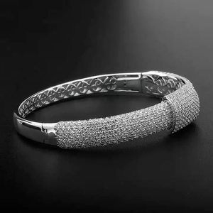 Gorgeous 925 Sterling <b>Silver</b> Designer <b>Bracelet</b> for <b>men</b> in Moissanite Round Brilliant Cut Hand Crafted with Vvs Clarity Diamond - Product Image 2