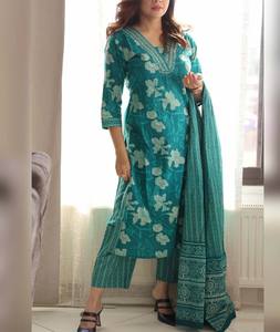 Impresionante Kurta de algodón de trabajo bordado con pantalón rojo Nueva llegada Kurta para ropa de fiesta Venta al por mayor Kurta V Shape Necklace Kurta's - Product Image 2