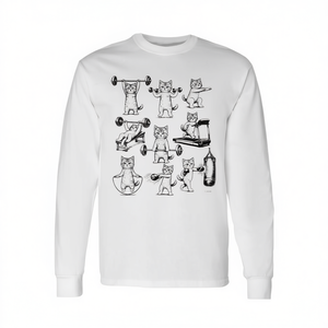 T-shirt vintage retrò a maniche lunghe da palestra con gatto per sollevamento pesi, promozionale, a tema gatto e sollevamento pesi - Product Image 2