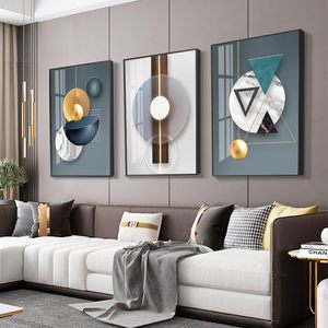 ARTKN 3 pièces d'art mural abstrait encadré sur toile, peintures à motifs géométriques - Product Image 1