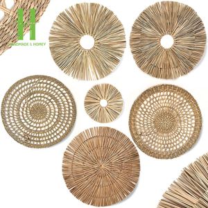 Nouveaux produits tissés jonc de mer tenture murale forme fleur décoration chambre et salon OEM personnalisé Vietman - Product Image 4