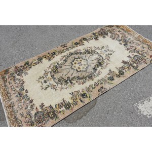 Tapis turc fait main classique Beige marron 3.1x6.8ft pour salon chambre ou couloir pour adolescents matériel fourrure - Product Image 4