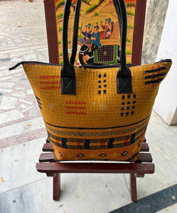Bolsa de Algodón Ecológica con Estampado Kantha, Hecha a Mano por Artesanos Indios, Bolso de Mano para Mujer, para el Mercado, Compras, Playa, Almacenamiento - Product Image 3