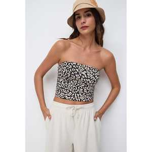 Casual Leopard Print Bandeau <b>Top</b> for Ladies Breathable Polyester Fabric Size XL/<b>One</b> Size Wrinkle Fashion Front Button for Summer - Product Image 1