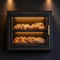 Wandmontierte Bäckerei-Vitrine mit Glastür, Warmlicht-LED, Zwei Regale, Brot- und Gebäckvitrine