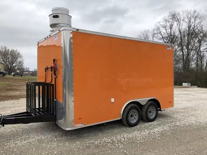 <b>Orange</b> Mobile Food Trailer Stainless Steel Food Truck Trailer Dual Axle Mobile Kitchen for Catering - Product Image 6