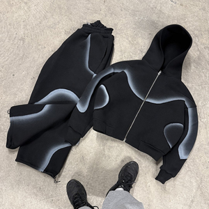 High Quality Custom Cotton Polyester Zipper Tracksuit Sweat suit Acid Wash Hoodie and <b>Sweatpants</b> <b>Set</b> - Product Image 5