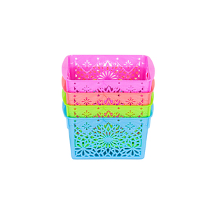 Small Decorative PP <b>Plastic</b> Storage <b>Basket</b> Stackable Floral Cutout Organizer Bin with Handles for Home Utility Office Bathroom - Product Image 5