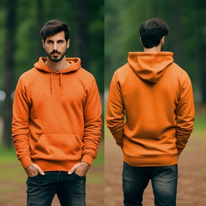 เสื้อฮู้ดสวมหัวแบบ320GSM มีฮู้ดปักลายกระเป๋าจิงโจ้แบบลำลองสำหรับฤดูหนาวย้อมสีพื้น - Product Image 1