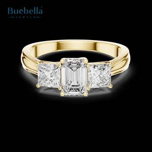 Gran oferta Original 925 plata esterlina Esmeralda y princesa diamante tres piedras anillo para mujer delicado regalo de fiesta de boda joyería - Product Image 1