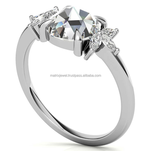 Bague de fiançailles et de mariage en argent sterling 925 massif avec moissanite 2 carats et pavé de diamants, incrustation latérale en forme de poire, pour femme - Product Image 3