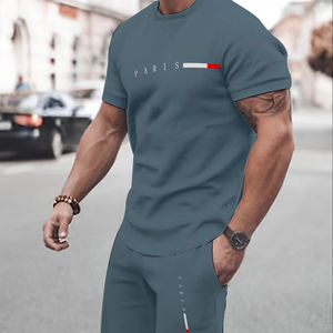 Élégant et confortable pour une tenue décontractée Vêtements de loisirs Ensemble haut chemise court lavable en machine pour hommes - Product Image 1