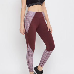 Leggings de yoga taille haute, longueur intégrale, imprimé patchwork, spandex polyester, extensible dans quatre sens, coutures contrastées, pantalon pour femmes - Product Image 3