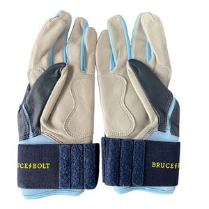 Double Strap Long Cuff Baseball Batting <b>Gloves</b> Navy <b>Red</b> Gold Palm Cabretta Leather Pro Softball Hitting Gear - Product Image 3