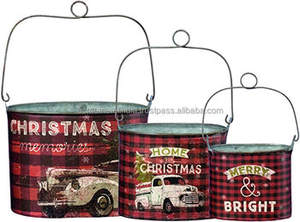 Seau d'occasion de forme ronde en métal galvanisé avec impression personnalisée parfait pour les cadeaux à la maison et la décoration de Noël - Product Image 2