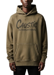Sudadera con capucha de doble capa OEM Streetwear, estilo vintage, lavado ácido, dobladillo sin rematar, algodón, oversize, hip-hop, personalizada para hombre - Product Image 1