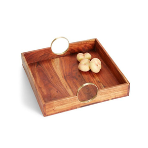 Superior Best Quality Modern Luxury Handpainted Mango Wood <b>Serving</b> Platter Walnut Tray <b>Set</b> 3 Pcs Brown Color Kitchen Home - Product Image 5