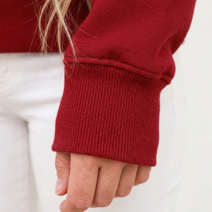 <b>Red</b> Mock Neck Pullover <b>Sweatshirt</b> <b>Women</b> Hoodie Embroidered/Printed Custom Logo Front Knitted Casual Winter Campus Wear - Product Image 4