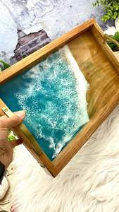 Plateau de service créatif en résine et bois fait à la main, meilleure vente de noël, plateau alimentaire, ustensiles de cuisine, vaisselle, plateaux de service en résine époxy - Product Image 2