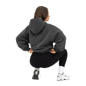 Custom Printed 50% Cotton 50% Polyester Khaki <b>Grey</b> Womens Oversized Hoodie Pullover Streetwear Drop Shoulder Relaxed Fit Badge - Product Image 2