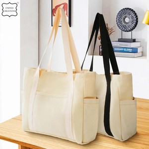 กระเป๋าผ้าแคนวาสแบบออแกนิกสำหรับผู้หญิง, กระเป๋าผ้าแคนวาสแบบสองโทนสีกระเป๋าลำลองรีไซเคิลได้สำหรับช้อปปิ้งและชายหาด - Product Image 2