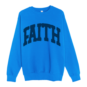 Sudadera de gran tamaño con pantalla de seda con monograma, sudadera azul real gráfica personalizada, sudadera de cuello redondo Faith - Product Image 3