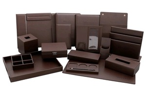 Hotel Hospitality Essentials Cuero Bambú Bandeja para servir Caja de pañuelos Menú Carpetas Carpeta de facturas Contenedores de cuero que incluyen vidrio - Product Image 4