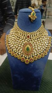 Modern Bridal Kundan Brass Necklace & <b>Jhumka</b> <b>Earrings</b> Set with American Diamonds for Weddings and Parties Perfect Gift - Product Image 4