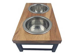 Vente en gros de mangeoires pour chiens et chats en bois avec bols en acier inoxydable - Product Image 2
