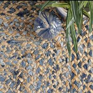 High Quality Natural Jute Denim Mix Rustic-Look Oval Area Rug Custom Size Living Room Floor <b>Mat</b> with Abstract Pattern - Product Image 2