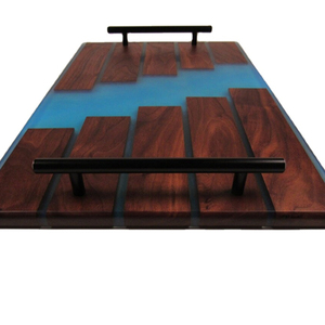 ถาดอาหารเป็นมิตรกับสิ่งแวดล้อมที่ต้องการอย่างมากพร้อมที่รองแก้ว 4 ชิ้นถาดเสิร์ฟไม้และเรซิ่นพร้อมที่จับโลหะร้านอาหารและอุปกรณ์โรงแรม - Product Image 1