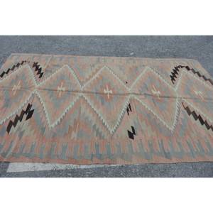 พรมขนแกะสไตล์ตุรกีวินเทจ5.5ft x 9.5ft สีเบจผ้าทอสี่เหลี่ยมผืนผ้าแบนลายปะต่อเป็นมิตรกับสิ่งแวดล้อม - Product Image 3