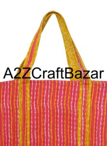 Sac fourre-tout à bandoulière longue en coton matelassé fait à la main pour femmes, écologique, bohème indien, pour les courses, sacs rayés - Product Image 2