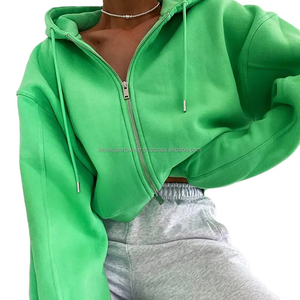 Sudaderas con capucha cortas Logotipo personalizado Material de algodón de gran tamaño liso Sudadera con capucha ligera para mujeres Tasa de venta completa Nueva llegada Sudaderas con capucha para mujeres - Product Image 5