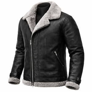 Nouvelle arrivée, veste en cuir doublée de fourrure de mouton noire écologique pour l'hiver, veste en cuir chaude à fermeture éclair pour l'hiver, sur mesure OEM - Product Image 3