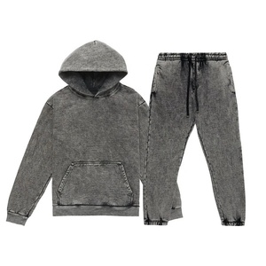 Wholesale Men's Patchwork Zip Hoodie Flared Joggers <b>Pants</b> Distressed Sweatsuit Set for Training Distressed Two-Piece Track Suits - Product Image 4