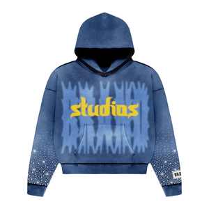 Sudadera con capucha y cremallera con lavado ácido desgastado de peso pesado de lana bordada a medida con acentos de diamantes de imitación, chándal lavado con desteñido al sol - Product Image 5