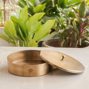 IndianArtVilla Handcrafted Brass Embossed Design Spice <b>Box</b> With with Lid-Kitchenware & Tableware, 7.5 Inch - Product Image 2