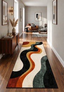 Modern Artistic Flow Design Hand Tufted <b>Washable</b> Anti-Slip Prayer <b>Runner</b> Rug with Warm Earth Tone Stripes - Product Image 4