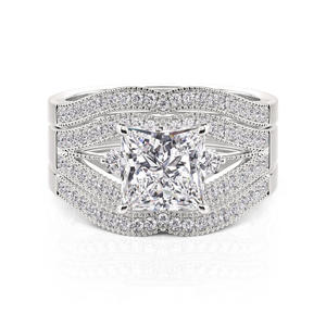 Juego de Anillos de Novia Jeulia Art Deco con Corte Princesa, 3 Piezas con Circonita - Product Image 1