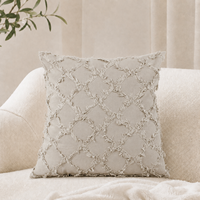 Housse de coussin en coton pur à franges beige bohème, motif losanges, faite à la main, style bohème macramé