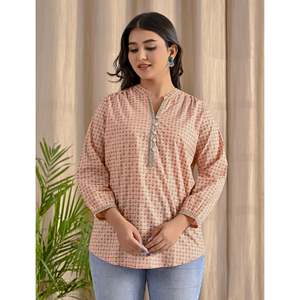 Blusa de Popelina de Algodón Barik Butti Color Durazno Pastel, Talla XL, Cierre de Botones Delanteros, Logotipo Bordado a Mano, Informal para Oficina, Primavera/Verano - Product Image 1